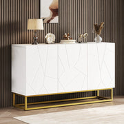 Credenza con 3 ante e ripiani regolabili, frontali lucidi, per soggiorno e ingresso, 130 × 35 × 76 cm, bianco e oro