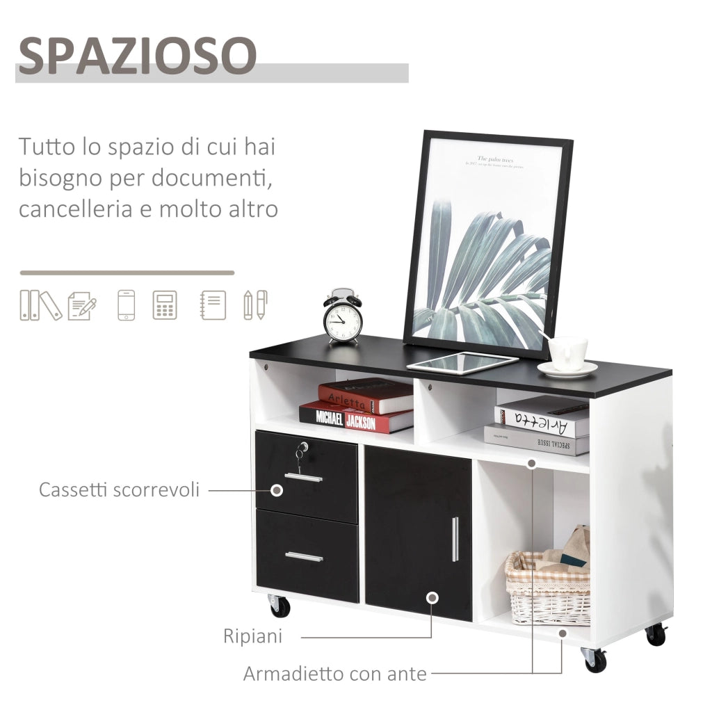 Easycomfort Mobile Porta Stampante con Cassetti, Mobiletto Multiuso per Ufficio e Casa, Nero e Bianco, 100x35x65cm