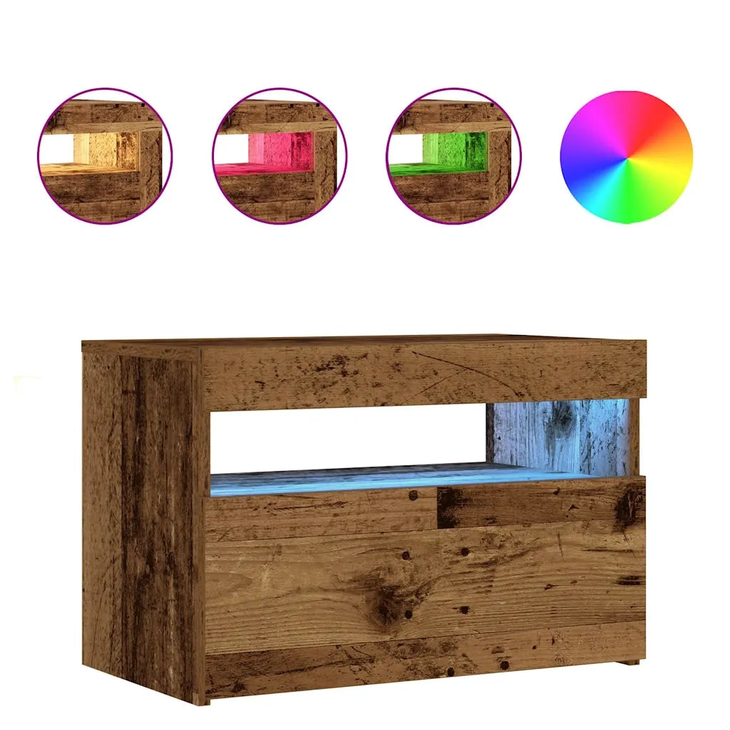 Comodino con LED Legno Antico 60x35x40 cm in Legno Multistrato 3329175