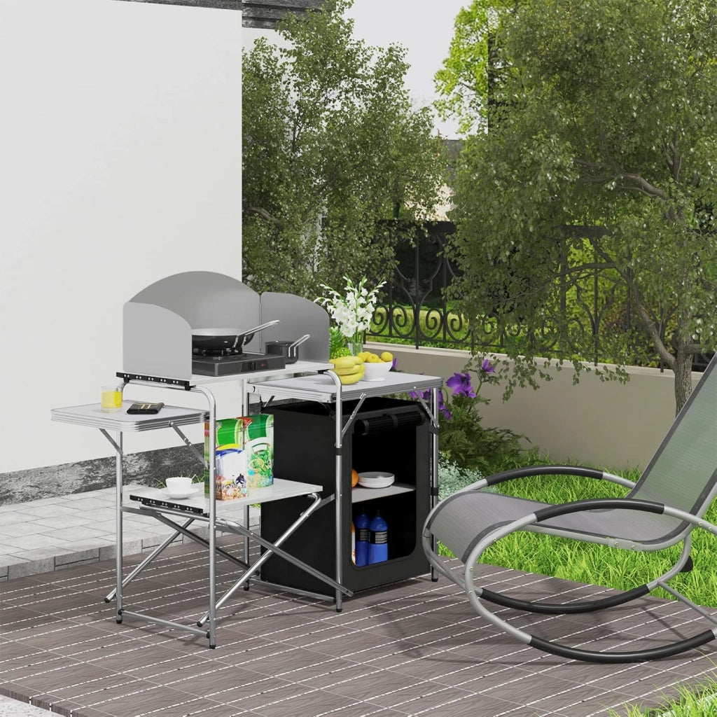 Mobile Cucina da Campeggio Tavolo Pieghevole da Giardino Armadio da Campeggio Tavolo Campeggio Tavoli a Valigetta da Balcone da Cucina in Alluminio e MDF con Sacca di Trasporto