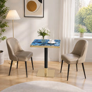 Tavolo quadrato 60x60 cm con piano effetto marmo; struttura in metallo; blu