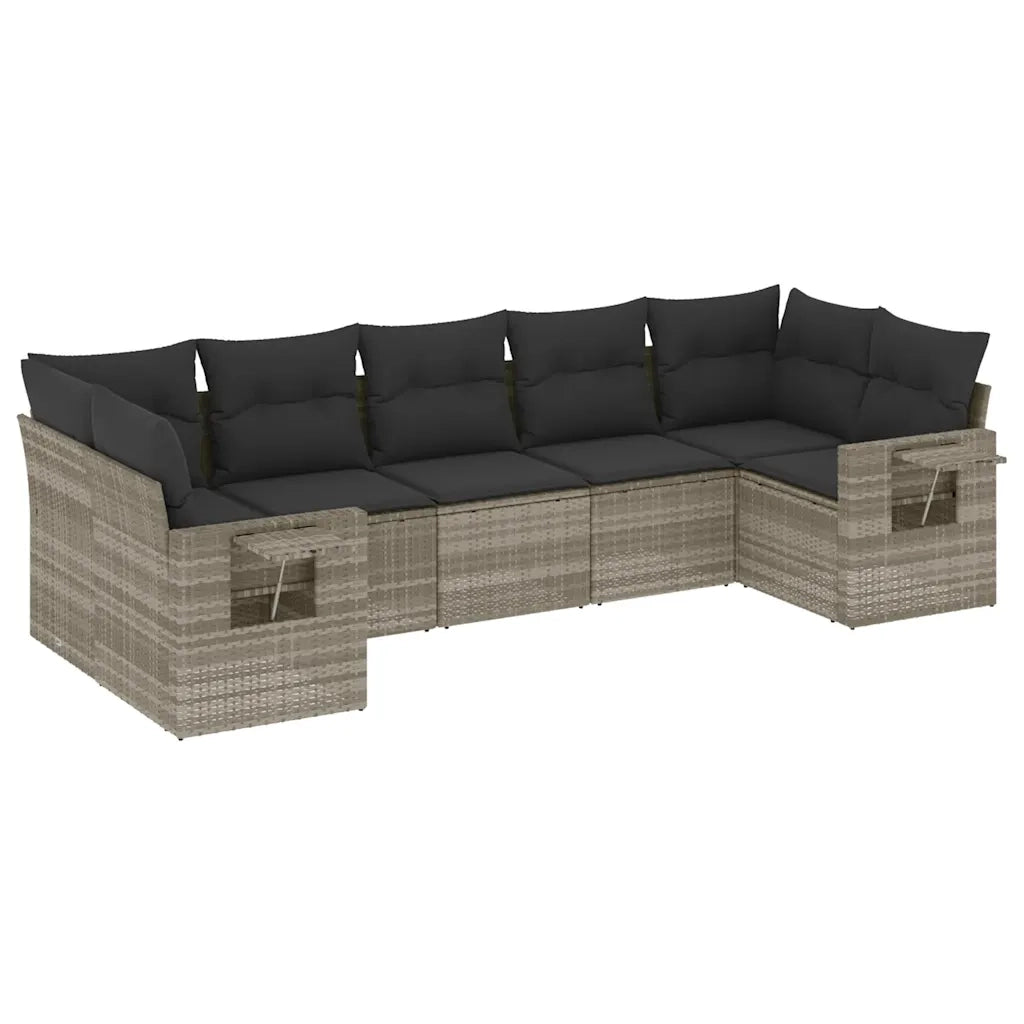 Set Divani da Giardino 7pz con Cuscini Grigio Chiaro Polyrattan