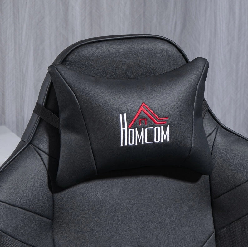 Poltrona gaming massaggiante reclinabile con poggiapiedi nera
