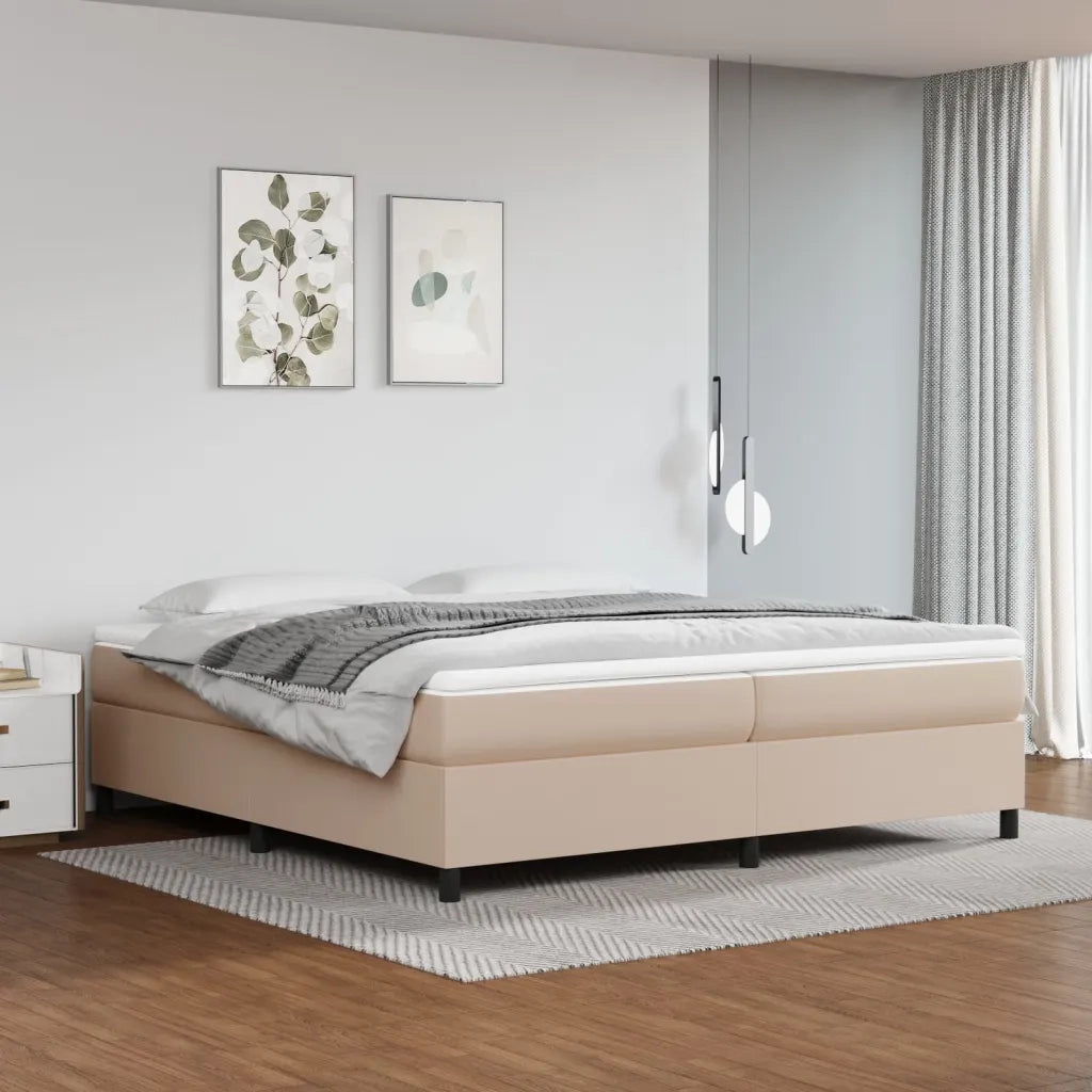 Struttura Letto a Rete a Molle-Giroletto Cappuccino 200x200 cm in Similpelle 107118