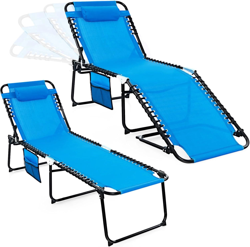 Lettino Prendisole da Giardino Pieghevole, Struttura in Acciaio, Sdraio Mare Regolabile in 4 Livelli con Poggiatesta, Tasca Laterale, Lettino da Spiaggia, Piscina, Portato 150 kg (1, Grigio)