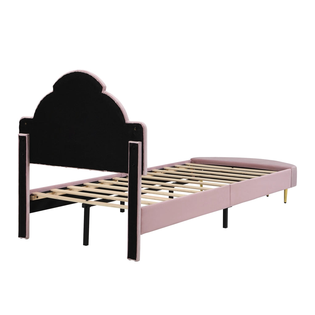 Letto Singolo 90 x 200 cm - Testiera in Velluto; Panca Coordinata e Bordi Morbidi