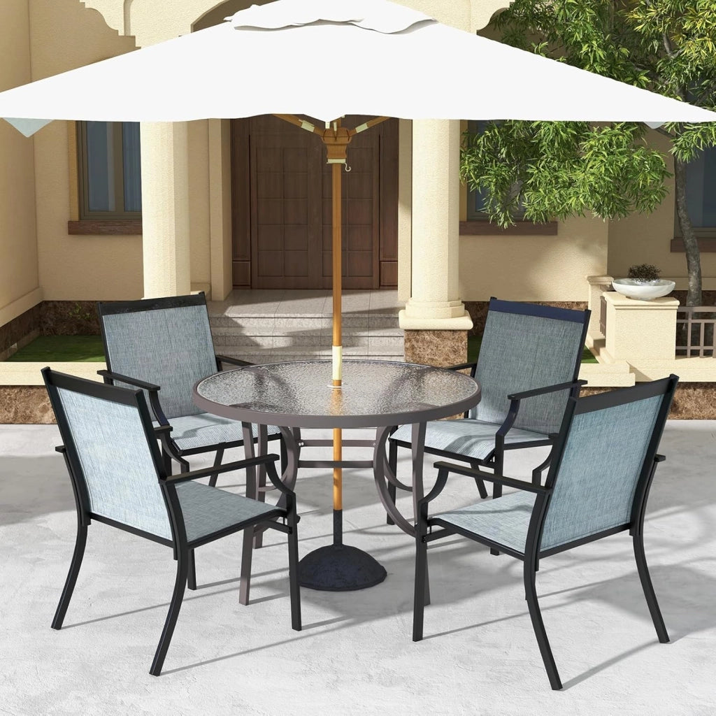 Set di 2 Sedie da Gairdino, Poltrone da Patio con Seduta in Tessuto Textilene, Sdraio da Balcone con Gambe in Metallo, Sedia da Pranzo Poltata 150 kg, per Giardino, Patio (Blu)
