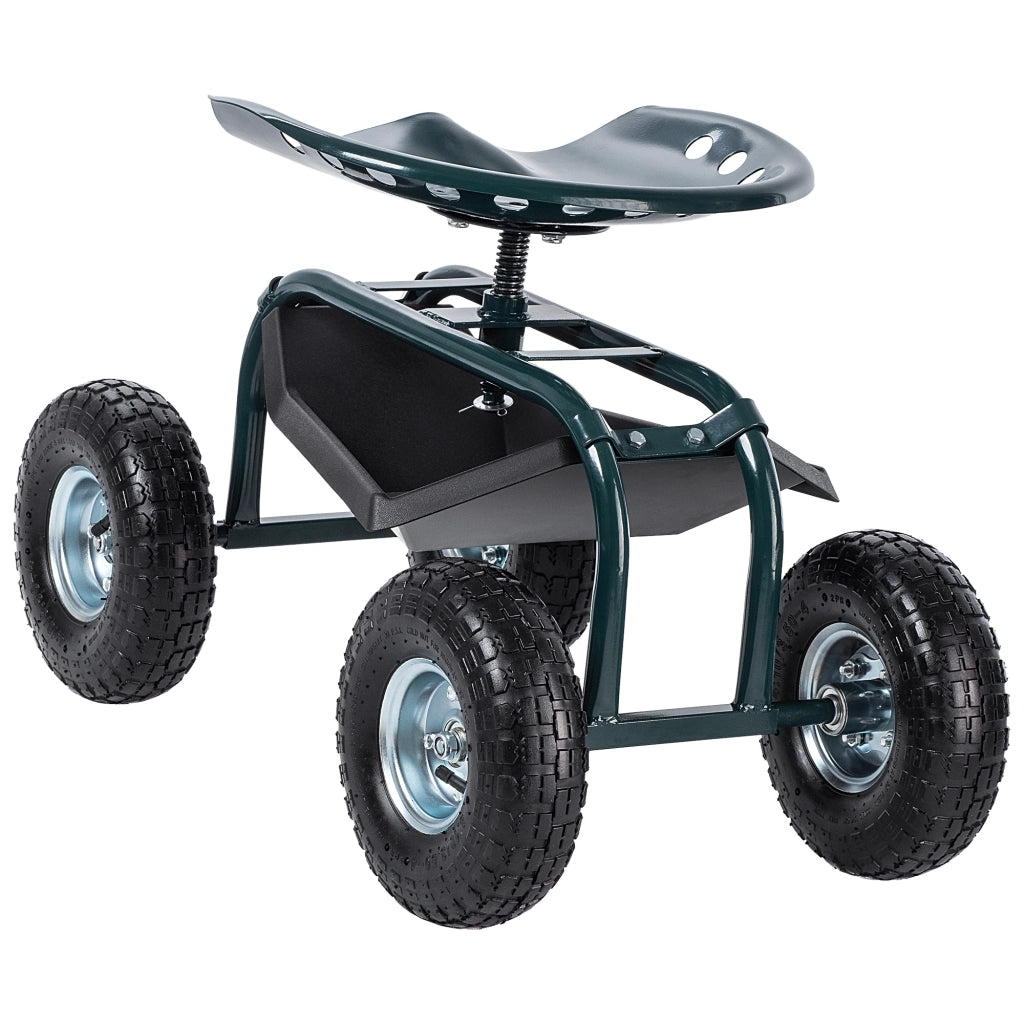 Sgabello da giardino KADAX con ruote, panca, sedile e vano portaoggetti, portata fino a 150 kg.