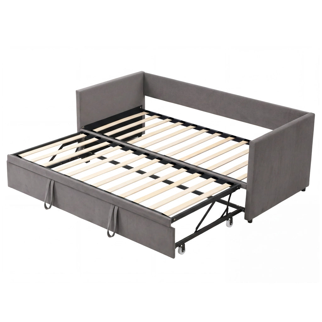 Divano letto in velluto grigio, trasformabile in 3 configurazioni, struttura robusta portata 300kg, divano multifunzione per soggiorno