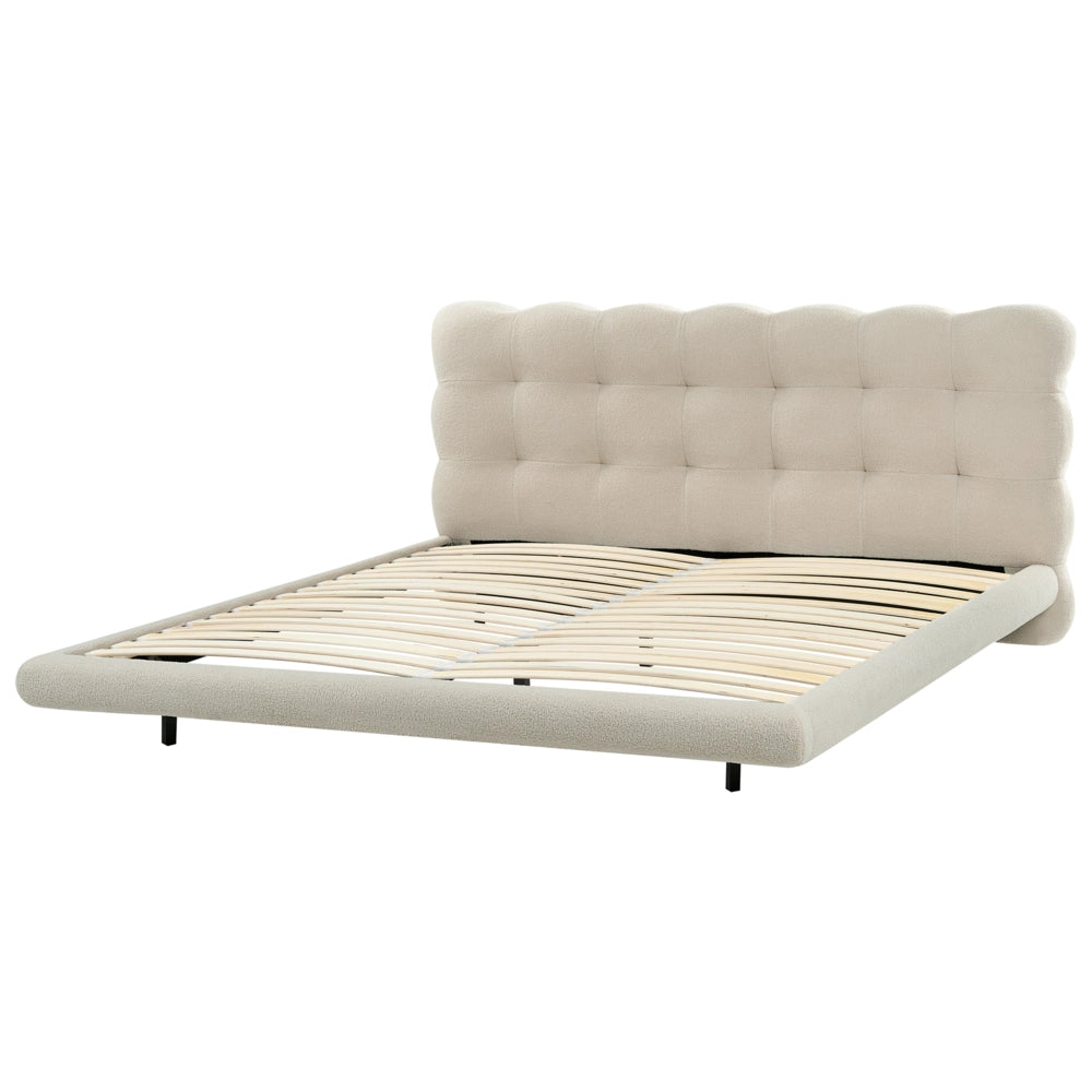 Letto matrimoniale in tessuto boucle con testata trapuntata Beige 180 x 200 cm design moderno
