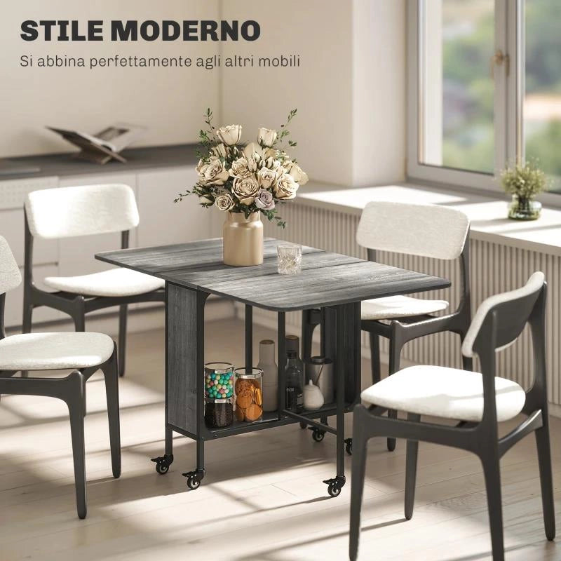 TAVOLO DA PRANZO PIEGHEVOLE PER 6 PERSONE MAX CON RIPIANO, IN LEGNO E METALLO, 130X80X74 CM, GRIGIO