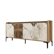 Credenza in legno "Venedik" - 180 x 35 x 78 cm - Bianco marmorizzato