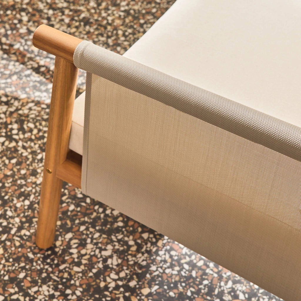 Salotto da giardino in legno di acacia e tessuto beige, 4 posti, beige