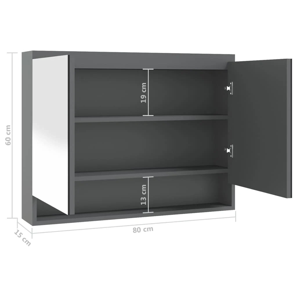 Mobiletto specchio da bagno 80 x 15 x 60 cm grigio lucido MDF 02_0006712
