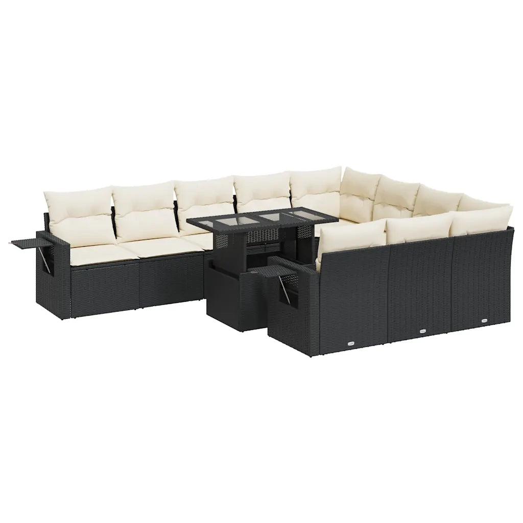 Set Divani da Giardino 11 pz con Cuscini in Polyrattan Nero 3326547