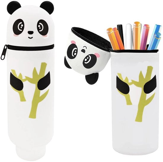 Etui in Silicone, 2-in-1 Etui con Rits, Posizionamento Verticale, Custodia per Animali per Scuola, Ufficio, Regalo per Ragazze Ragazzi (Panda Kawaii)