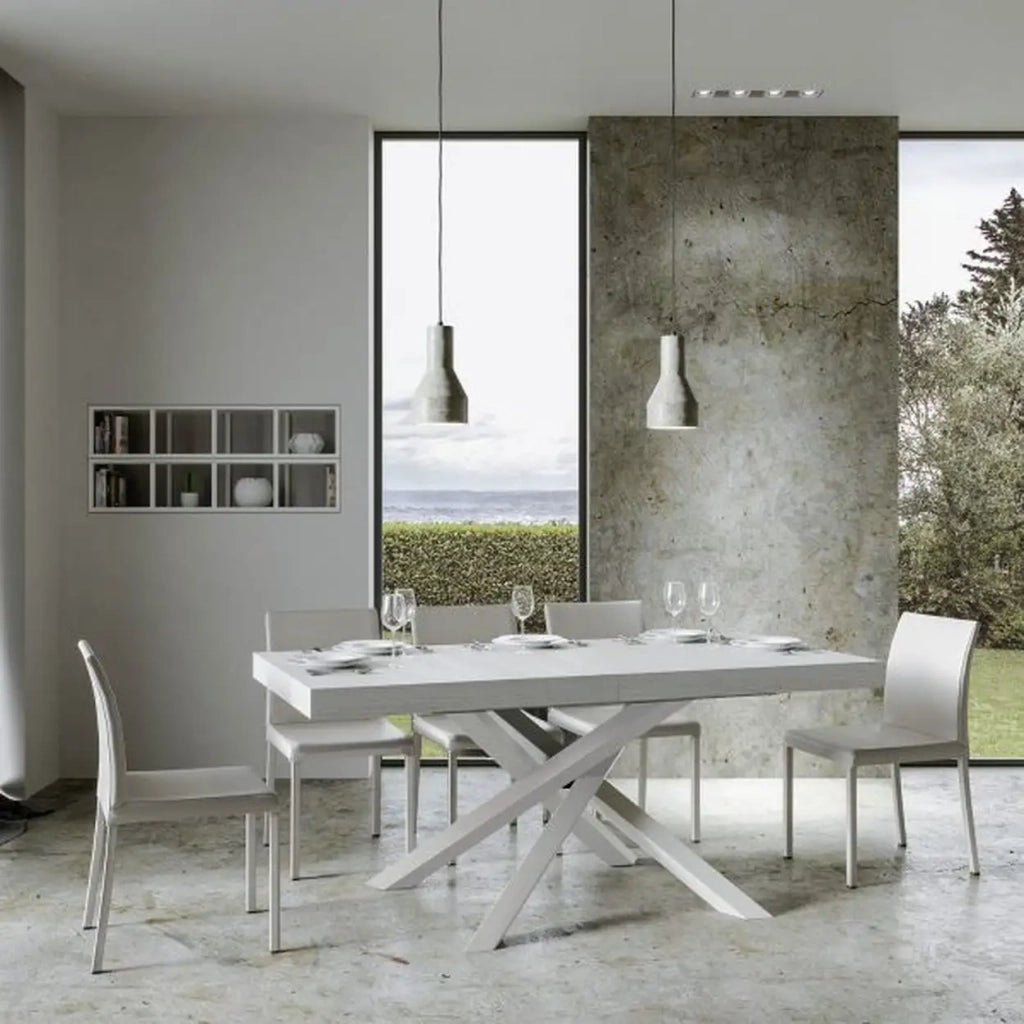 Tavolo allungabile 180/440x90 cm Volantis Premium colore bianco frassino gambe bianche
