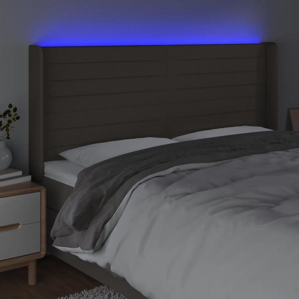 Testiera a LED Tortora 163x16x118/128 cm in Tessuto 3124198