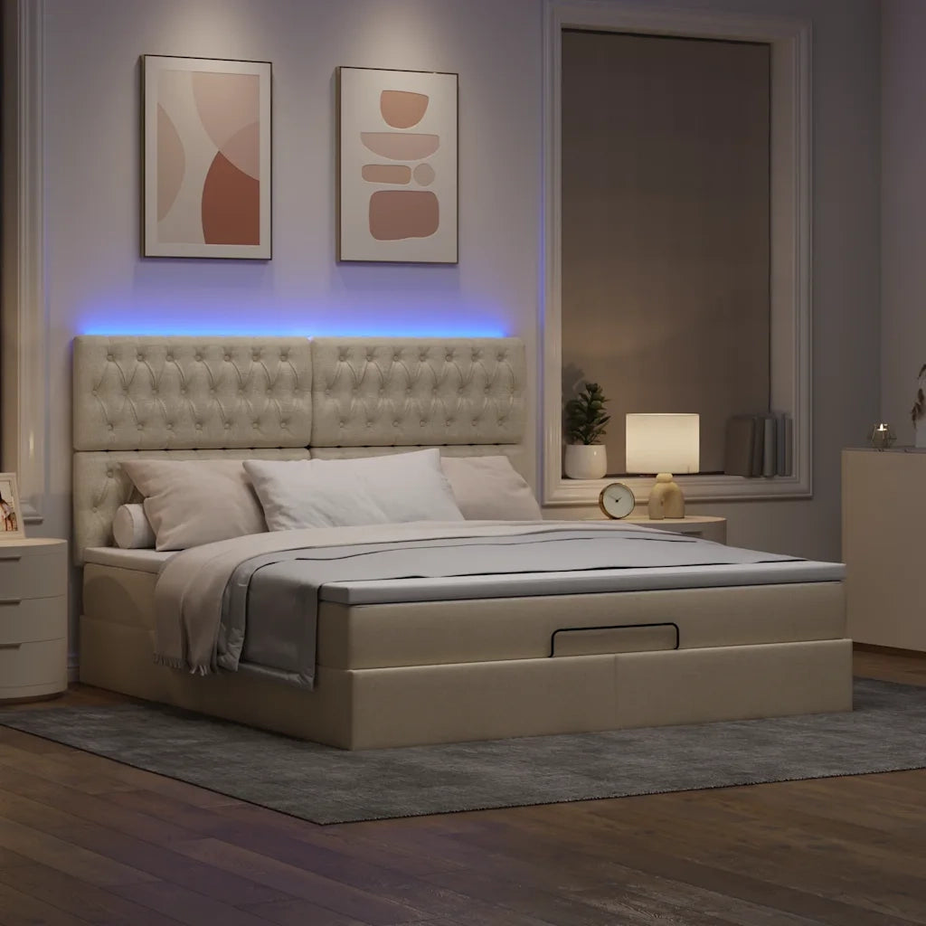 Struttura Letto Pouf con Materasso Crema 180x200 cm in Tessuto 3314112