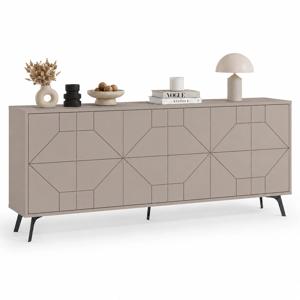 Madia con 6 Ante Credenza Design Geometrico Moderno in Legno 184x77 cm Tortora