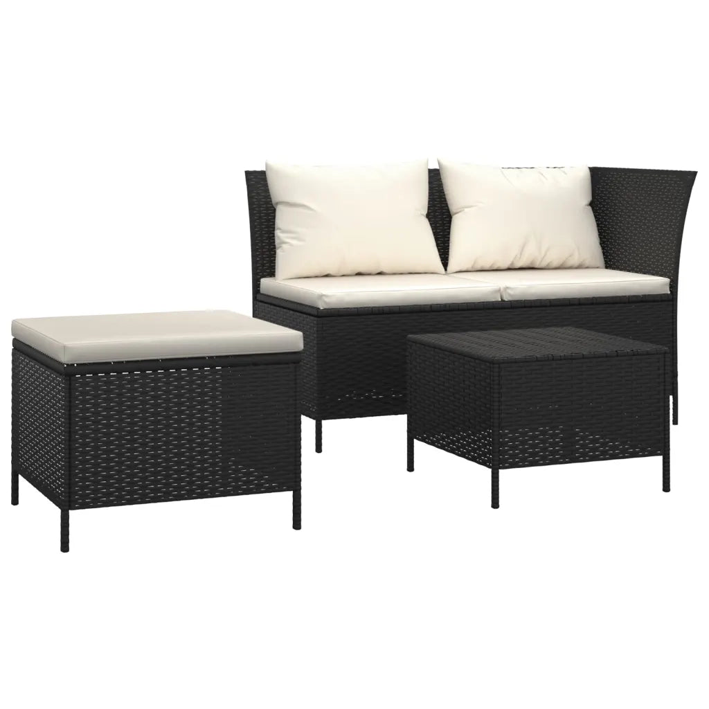 Set Divani da Giardino 3 pz con Cuscini Nero in Polyrattan 319692