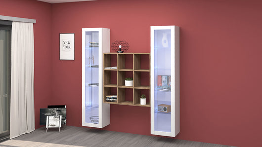 Parete Attrezzata Soggiorno 170x30x180 cm Maruska n°28 Bianco Lucido/Rovere Wotan