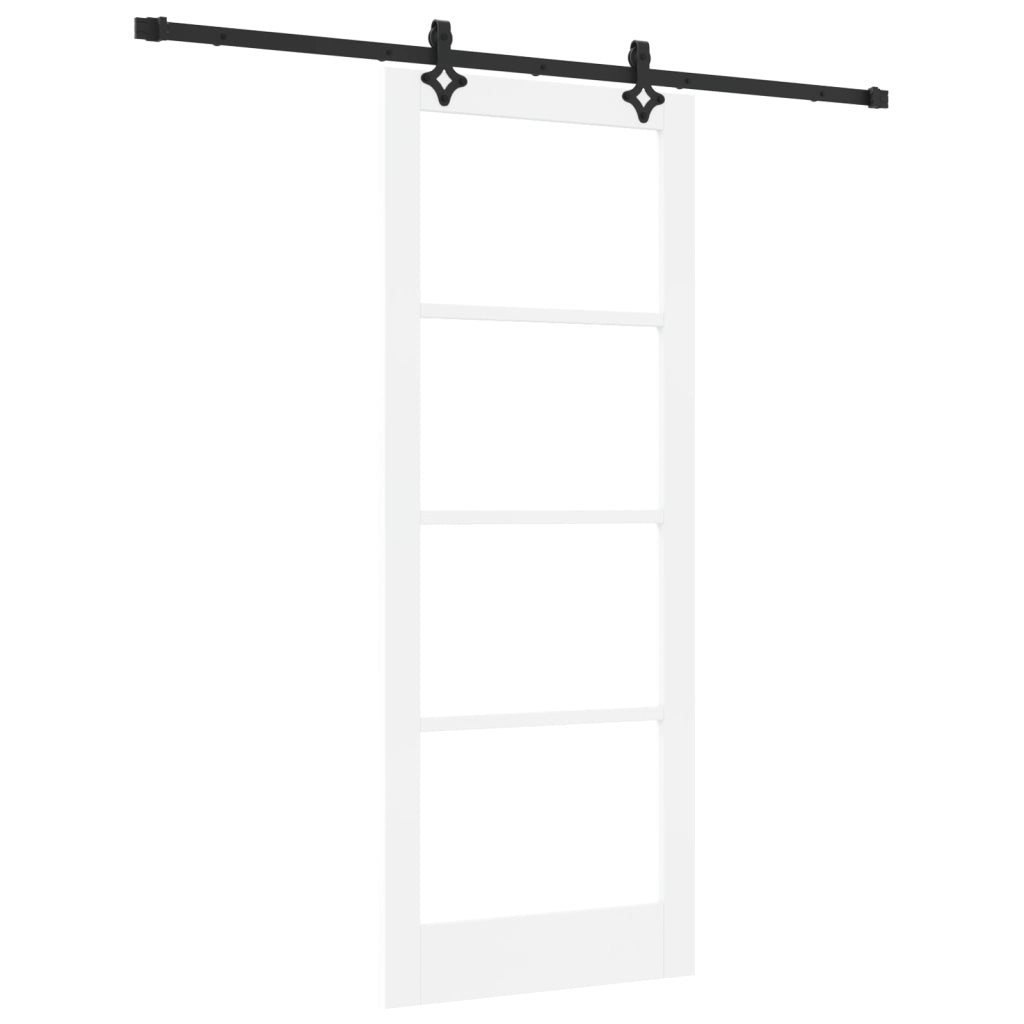 Porta Scorrevole  con Set Ferramenta "ORKDAL" Bianco in Legno Massello e Vetro