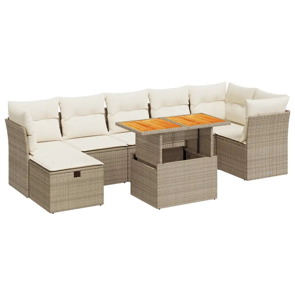 Set Divano da Giardino 8 pz con Cuscini Beige Polyrattan Acacia 3327982