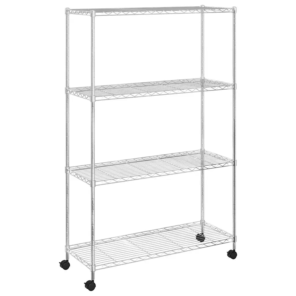Scaffale a 4 Livelli con Ruote 90x35x142 cm Cromato 200 kg 324627