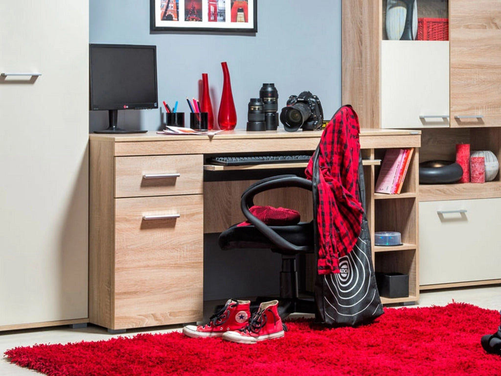 Massafra, Scrivania un Cassetto, 145x65.5x75.5h cm Marrone Rovere
