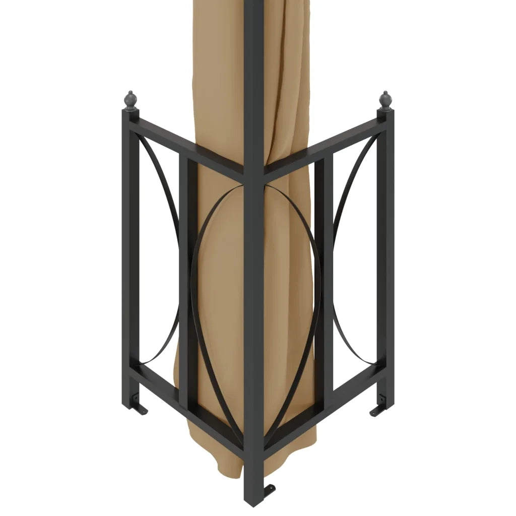 Gazebo con Teli Laterali e Doppio Tetto 3x4 m Tortora 318545