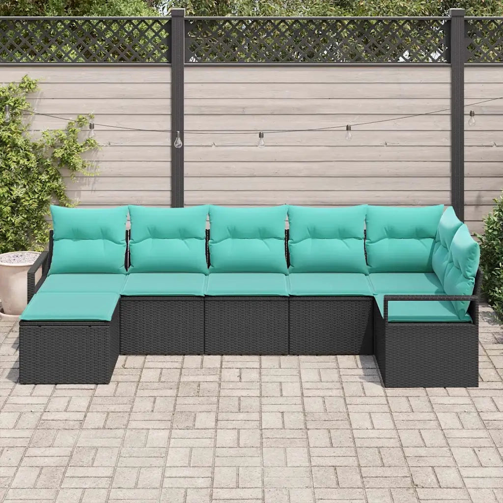 Set di divani con cuscino 7 pcs Nero polyrattan 3346476