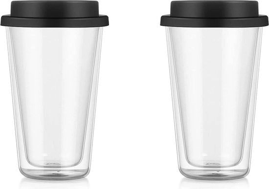 Tumbler da Viaggio a Doppia Parete 12oz in Vetro Resiopoli - Tumbler a Doppia Parete in Vetro - Bevande Calde