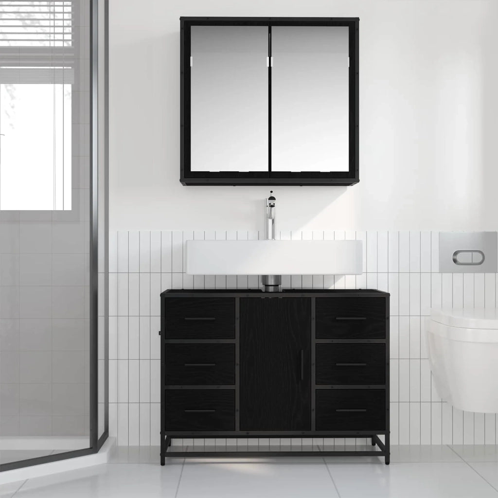 Set di mobili per il bagno 2 pcs Rovere Nero Legno multistrato