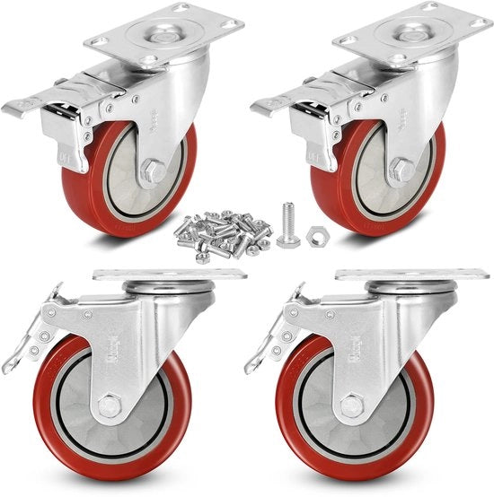 Set di 4 ruote inclinabili 100 mm con freno, doppia serratura 360 ruote inclinabili heavy duty con carico massimo di 800 kg, per facilitare il trasporto di mobili e trasporti industriali