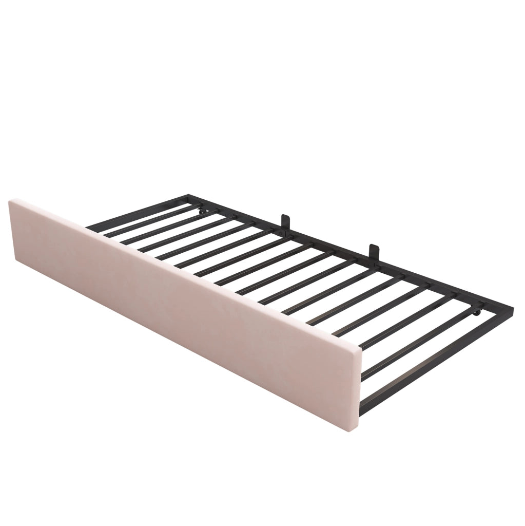 Letto divano a L in velluto rosa con letto estraibile 90x200 cm