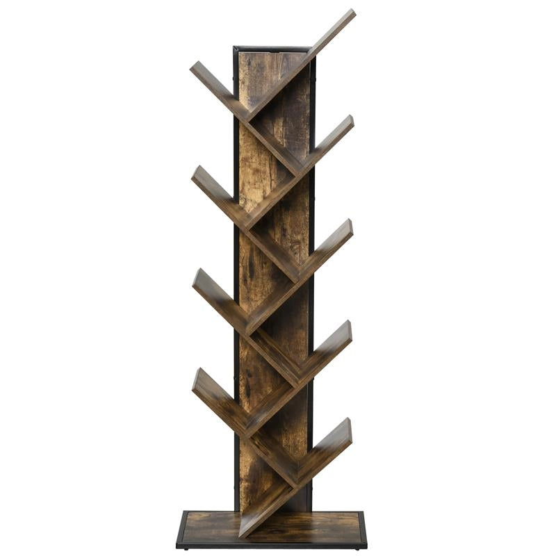 LIBRERIA DESIGN SCAFFALE IN LEGNO AD ALBERO IN STILE INDUSTRIALE CON 10 RIPIAN