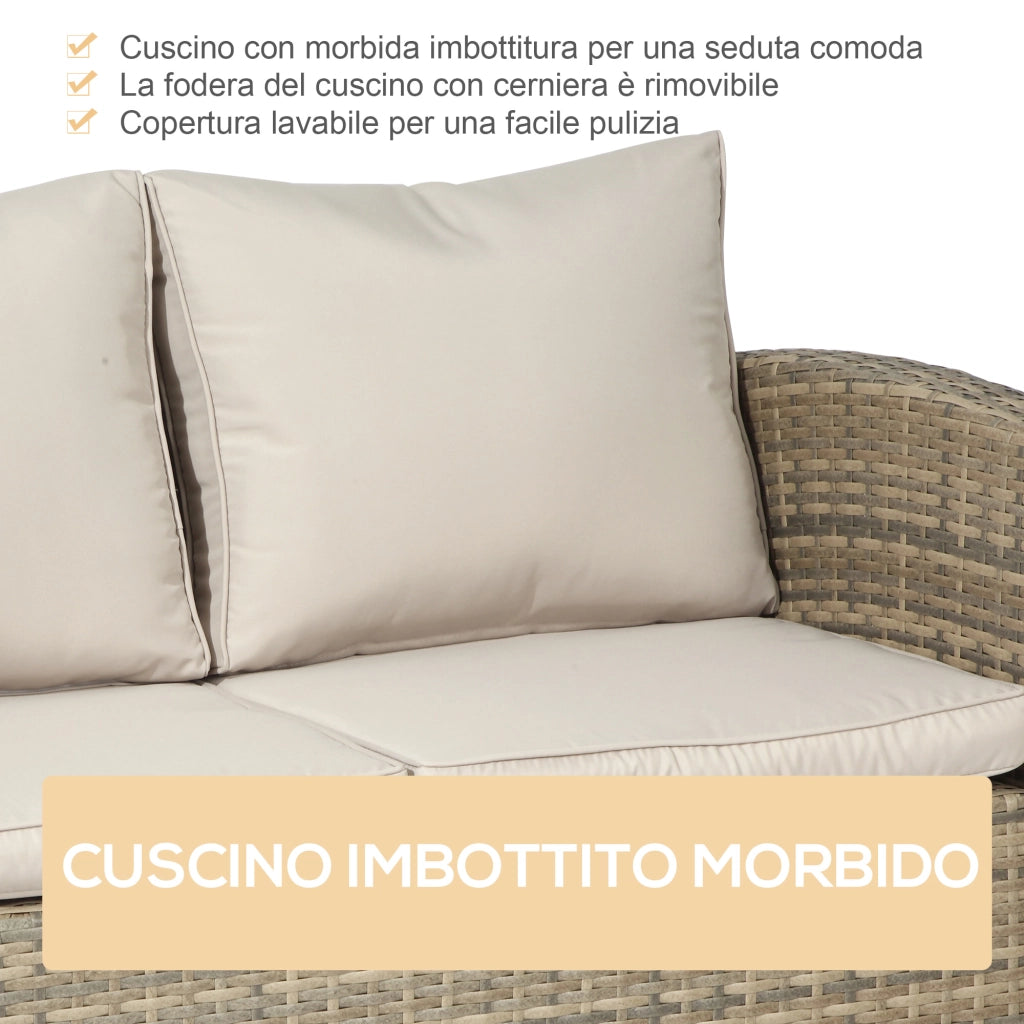 Set da Giardino 6 Pezzi in Rattan con Divani, Poltrone e Tavoli Contenitore, Beige