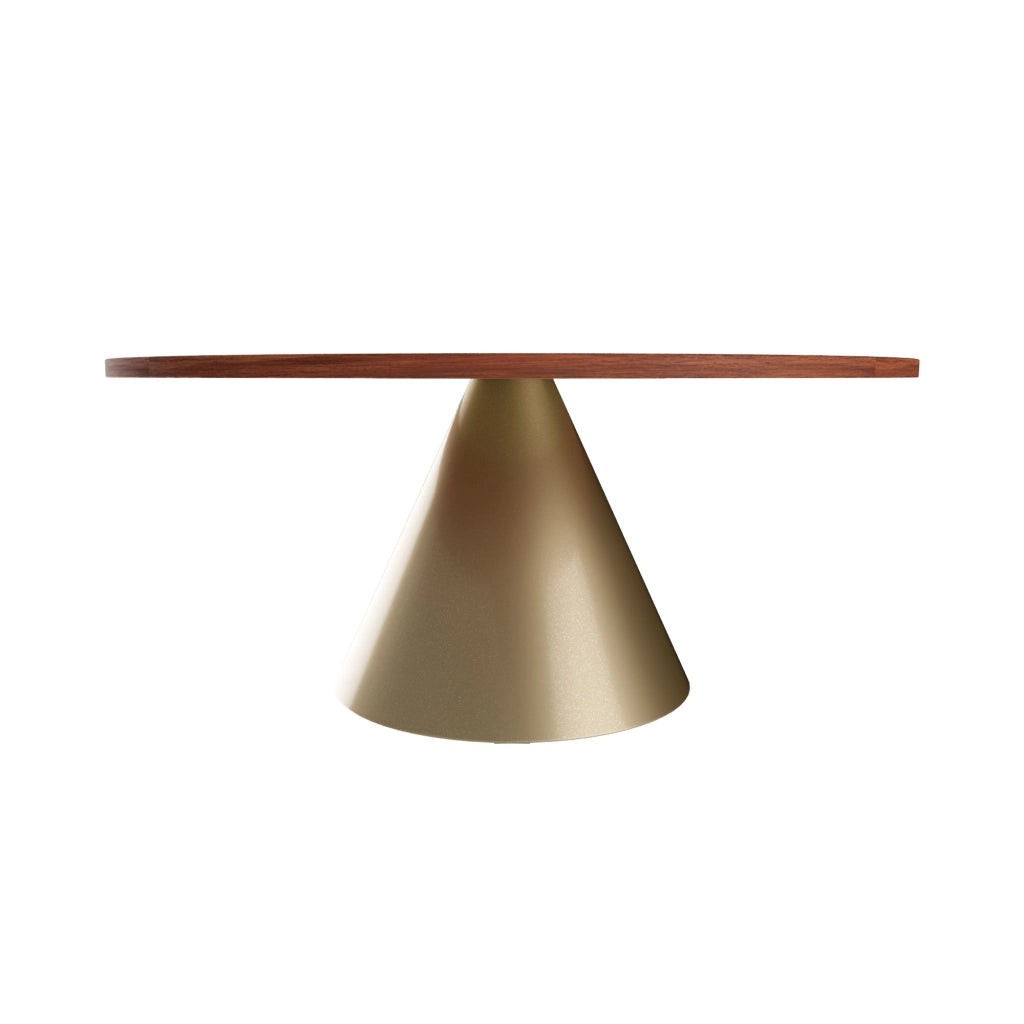 Artù Brass - Tavolo da pranzo rotondo ⌀ 120 cm in legno laminato con base a cono in metallo, top legno scuro