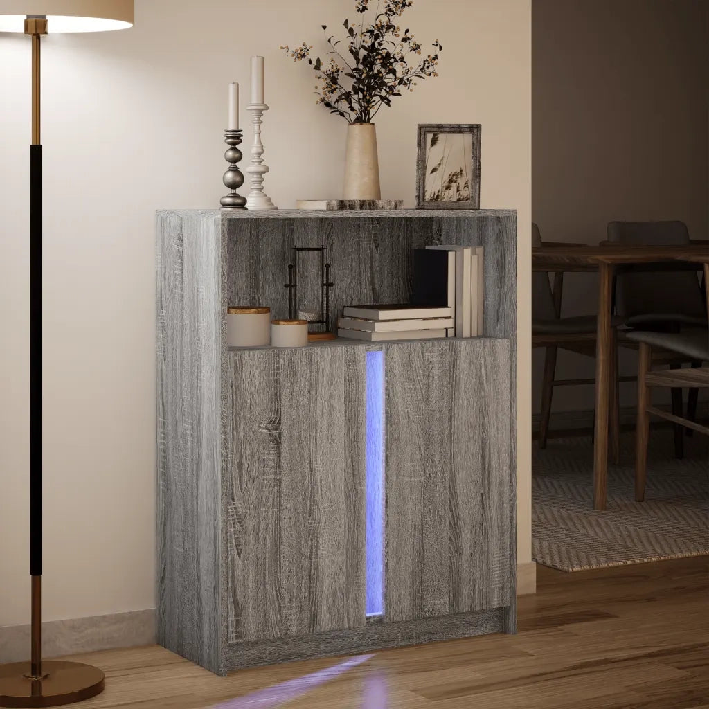 Credenza con LED Grigio Sonoma 77x34x100cm in Legno Multistrato