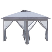 Gazebo 3;3 x 3;3 m con illuminazione LED; tende a rete; borsa da trasporto; grigio