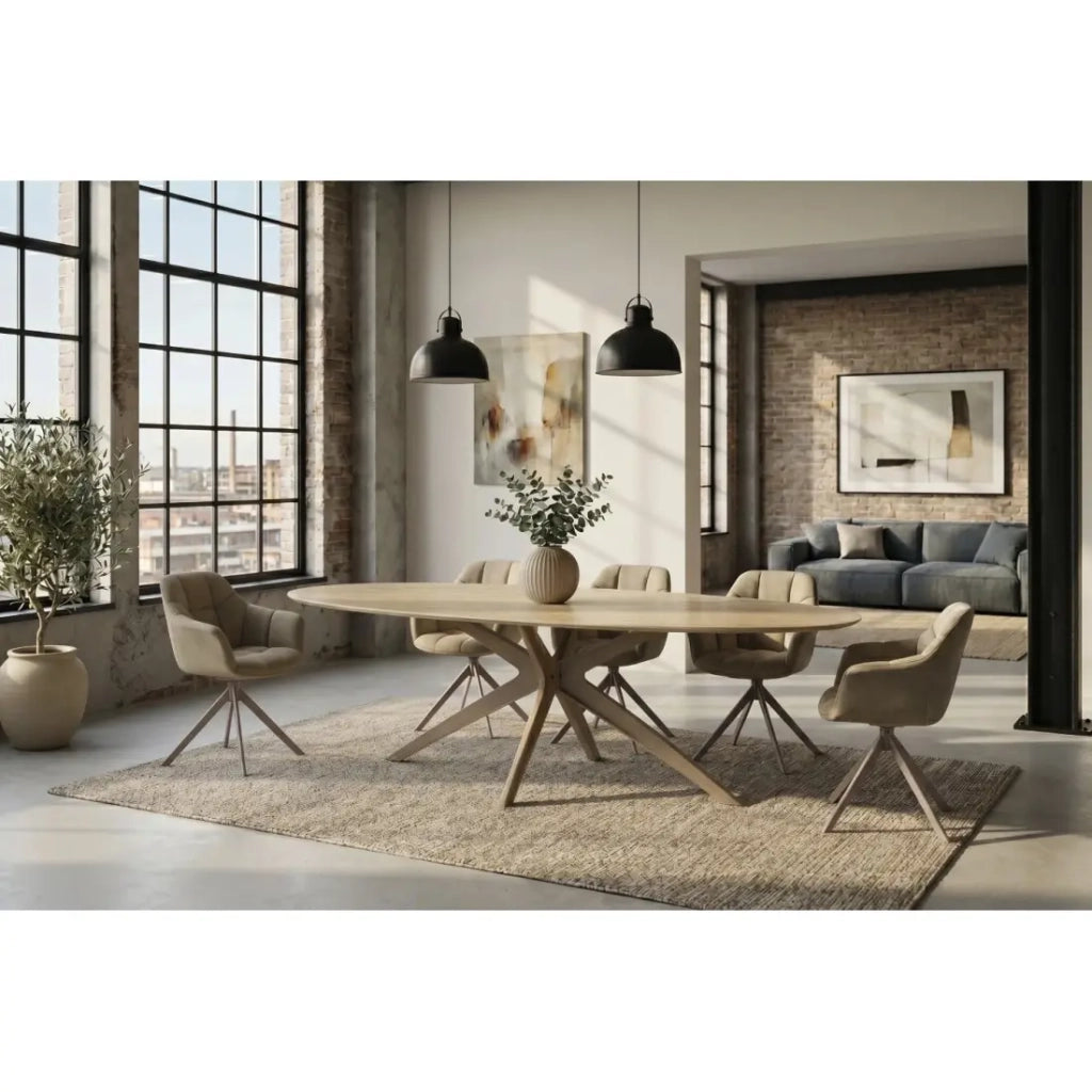 Tavolo da pranzo AVELIS ovale 220 cm in ceramica beige e metallo marrone stile contemporaneo