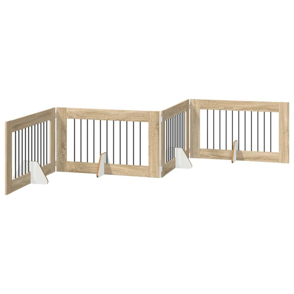 Cancello per cani pieghevole con supporti 4 pz Rovere Sonoma 892116