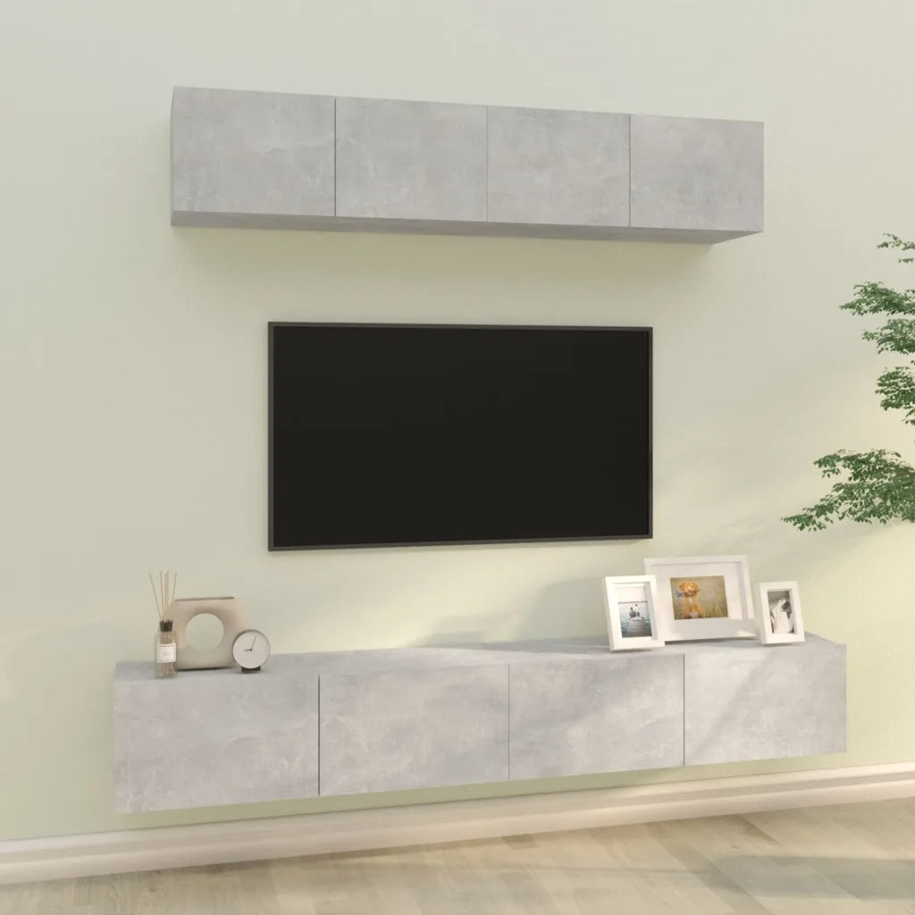 Set di Mobili Porta TV 4 pz | Armadietto TV | Mobile Porta TV Grigio Cemento in Legno Multistrato