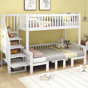 DESMIU Letto a castello 2 posti con scala contenitore, tavolo ribaltabile e barriera, 90 × 200 e 120 × 200 cm, senza materasso