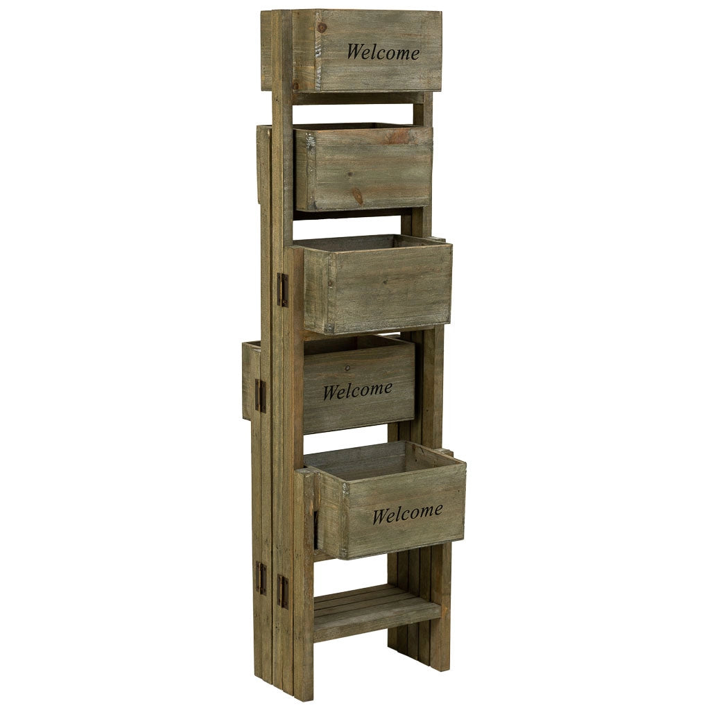 Supporto con 5 cesti in legno marrone 124x15x90,5h
