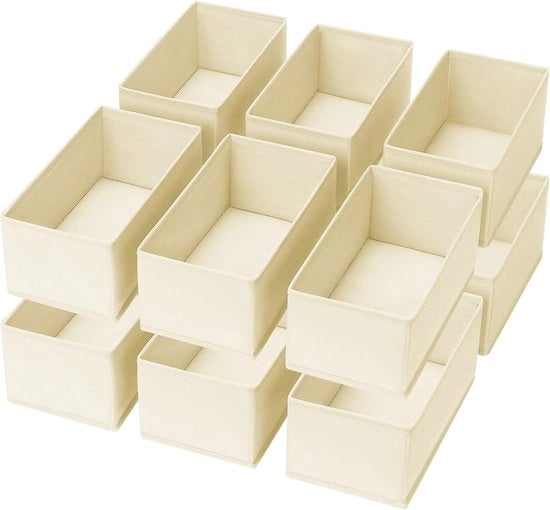 Organizzatore di Cassetto per Abbigliamento - Système di Organizzazione per la Stanza degli Abiti - Cassetto Opaco per la Conservazione di Stoffa - 12 pezzi in Beige