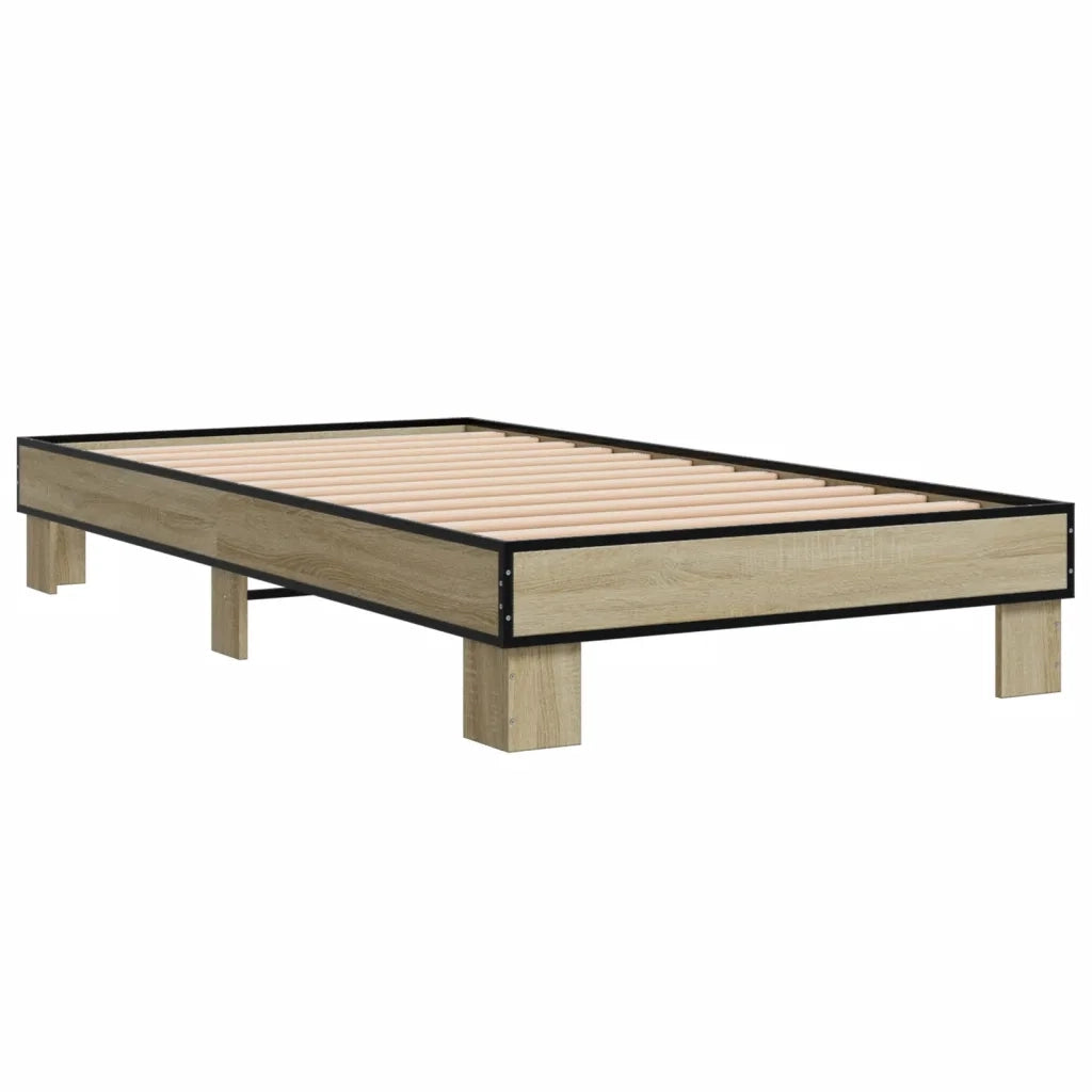 Letto singolo | Letto per adulti | Giroletto Rovere Sonoma 75x190cm in Legno Multistrato e Metallo