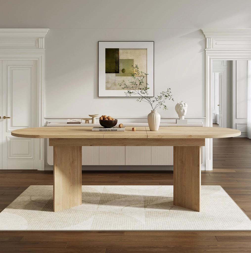 Tavolo da pranzo allungabile in MDF effetto rovere; piano 18 mm