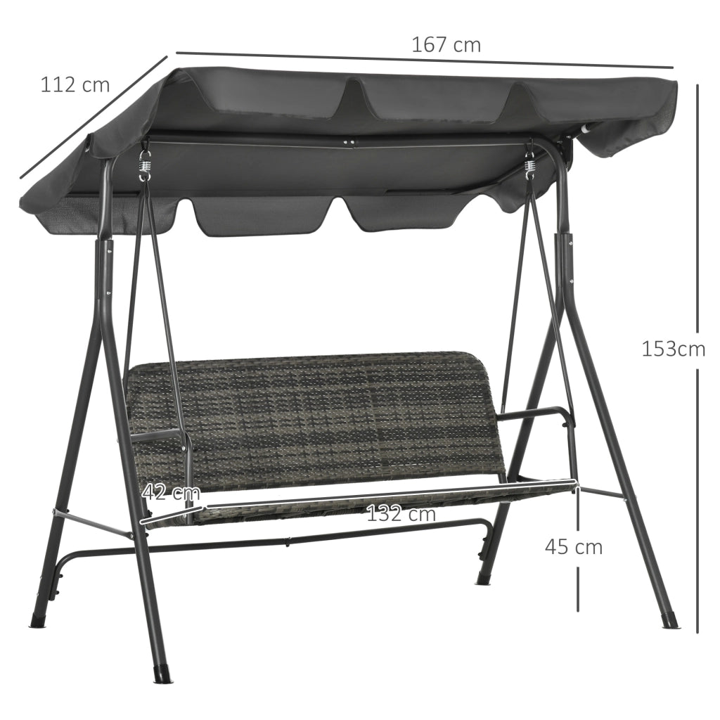 Dondolo da Giardino 3 Posti con Tettuccio ¨C Xylo ¨C Rattan PE Grigio Scuro 167x112x153cm